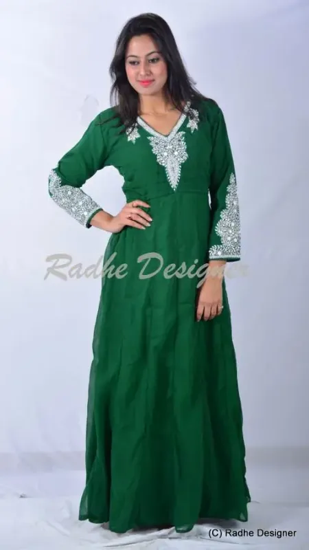 Picture of Radhe Designer White Georgette Kaftan Dress for Women - Y988