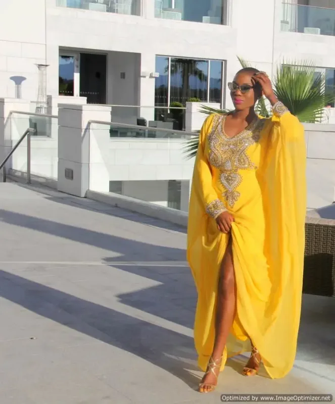 Picture of Multicolor Georgette Moroccan Kaftan Dress with Bridal Party Wear for Women