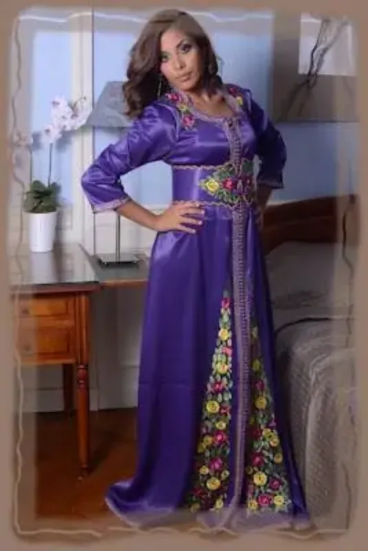 Picture of Multicolor Georgette Moroccan Kaftan Dress Elegant Style for Women