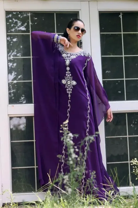 Picture of Multicolor Bridal Bridesmaid Moroccan Kaftan Dress for Women