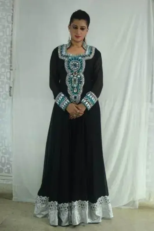 Picture of Radhe Designer Black Georgette Kaftan Dress for Women - F8865
