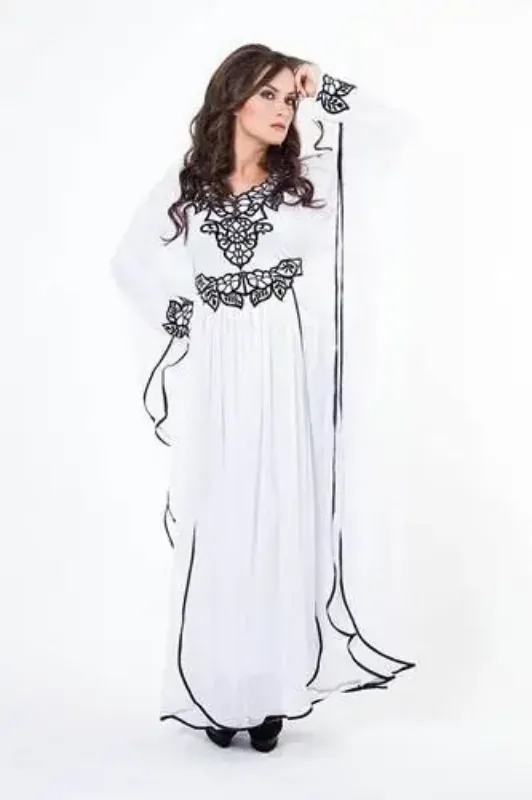 Picture of White Georgette Moroccan Kaftan Dress Soft Drape for Women