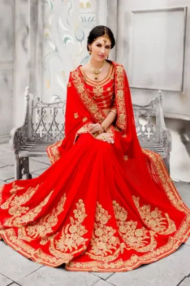 Picture of exotic red east indian corset tulle lehenga saree sari 