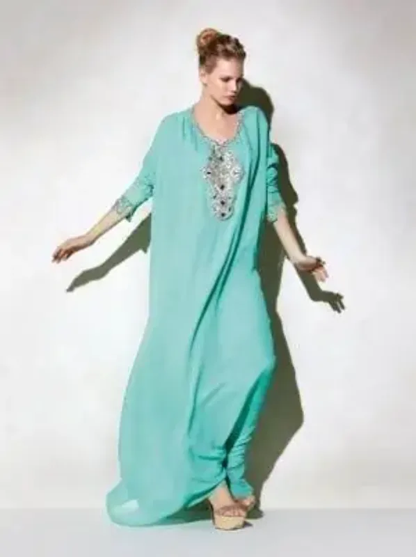 Picture of Radhe Designer White Georgette Kaftan Dress for Women - F8437