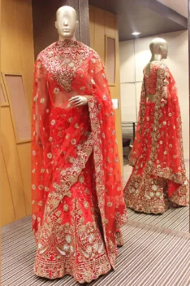 Picture of india bollywood designer wear red net lahenga lehenga d