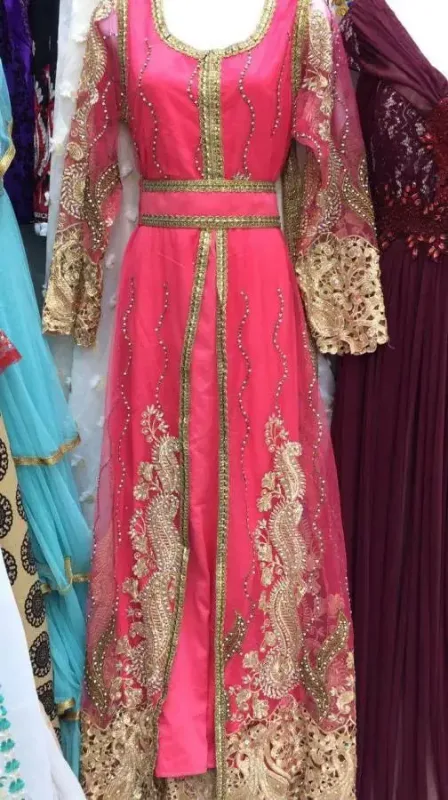 Picture of Multicolor Bridal Party Wear Moroccan Kaftan Dress for Women