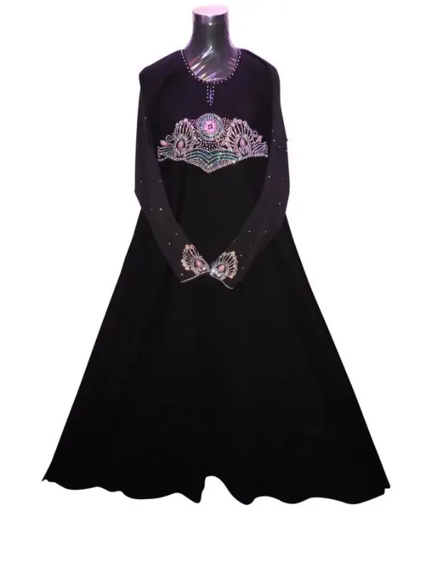 Picture of Black Georgette Kaftan Dress for Women - Printed Modern Ethnic Look