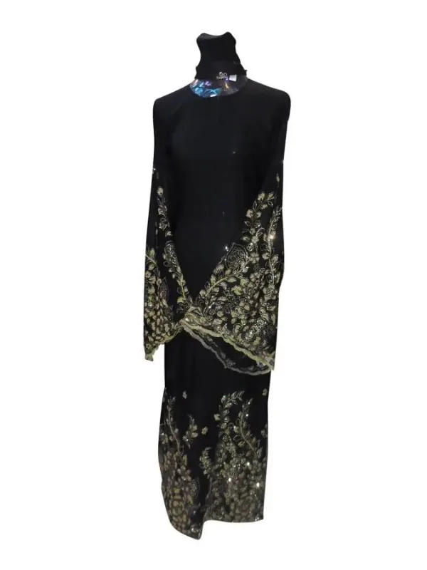 Picture of Black Georgette Kaftan Dress for Women - Panelled Chic Modest Style