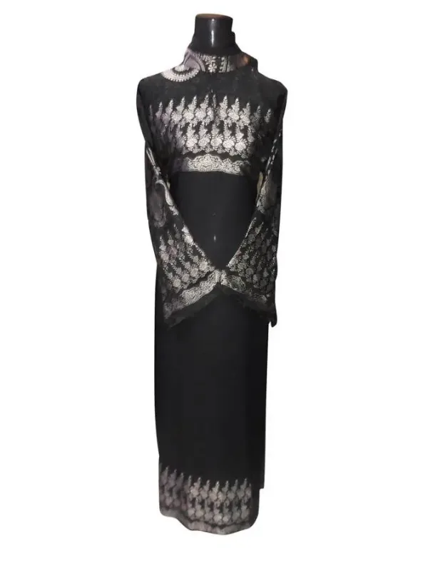 Picture of White Georgette Kaftan Dress for Women - Thread Work Modest Occasion Style