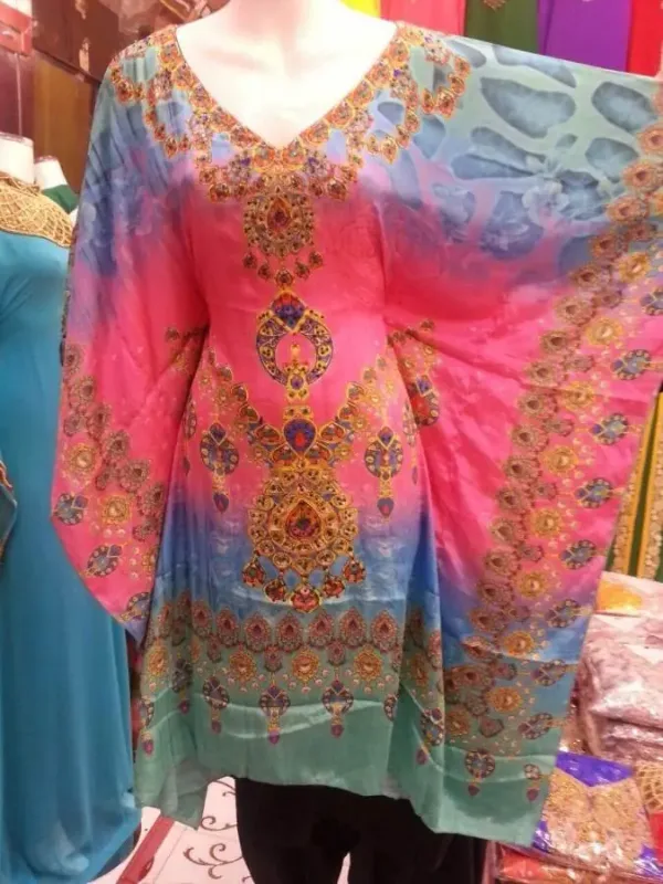 Picture of Multicolor Georgette Kaftan Dress for Women - Embroidered Boutique Style