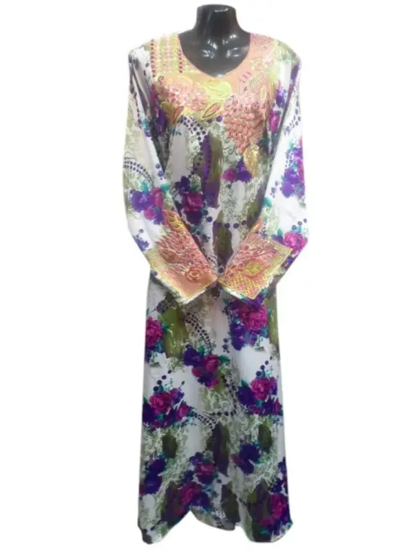 Picture of Multicolor Georgette Kaftan Dress for Women - Embroidered Longline Flowing Style