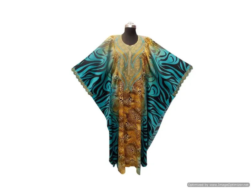 Picture of Multicolor Georgette Kaftan Dress for Women - Printed Decorative Trim Style