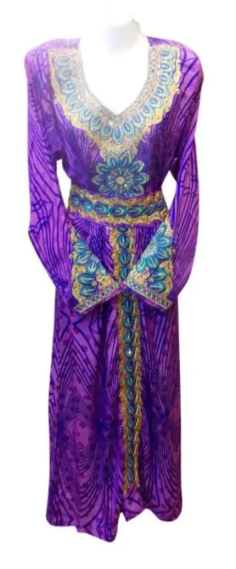 Picture of Multicolor Georgette Kaftan Dress for Women - Floral Evening Wear Look
