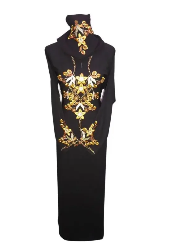 Picture of Black Georgette Kaftan Dress for Women - Geometric Print Festive Wear Look