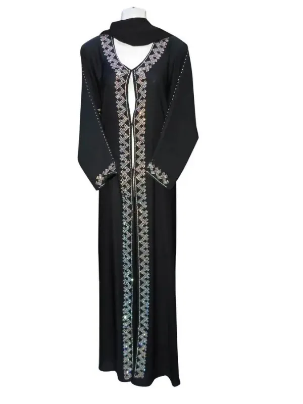 Picture of White Georgette Kaftan Dress for Women - Sequined Wedding Guest Style