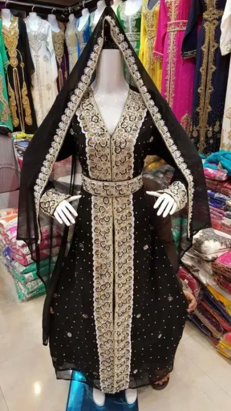 Picture of Pink Cotton Kaftan Dress for Women - Lace Festive Party Look