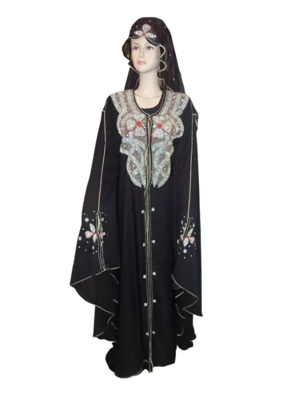 Picture of Yellow Georgette Kaftan Dress for Women - Sequined Gathered Waist Style
