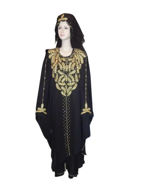 Picture of Black Georgette Kaftan Dress for Women - Lace Soft Flowing Style