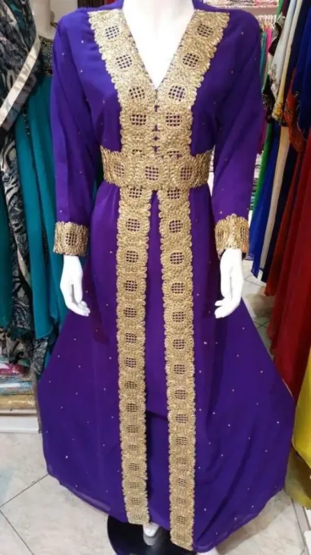 Picture of Black Georgette Kaftan Dress for Women - Beaded Soft Fabric Look
