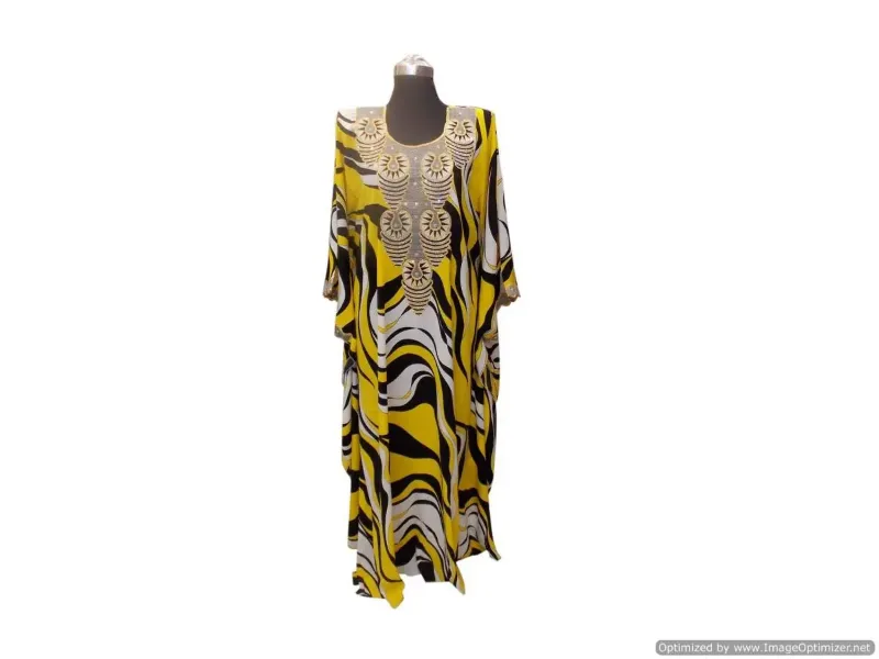 Picture of Multicolor Georgette Kaftan Dress for Women - Panelled Chic Modest Style