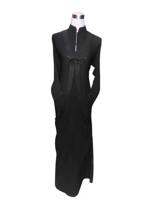 Picture of White Georgette Kaftan Dress for Women - Abstract Print Decorative Trim Style