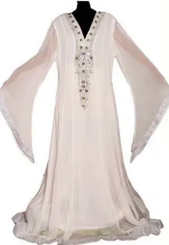 Picture of Radhe Designer White Georgette Kaftan Dress for Women - F8471