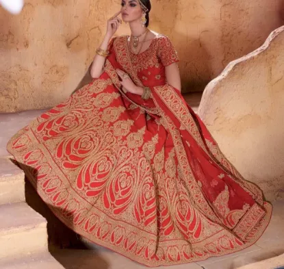 Picture of partywear blue red lehenga saree net indian designer sa