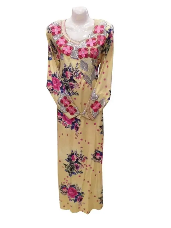 Picture of Pink Cotton Kaftan Dress for Women - Foil Print Longline Flowing Style