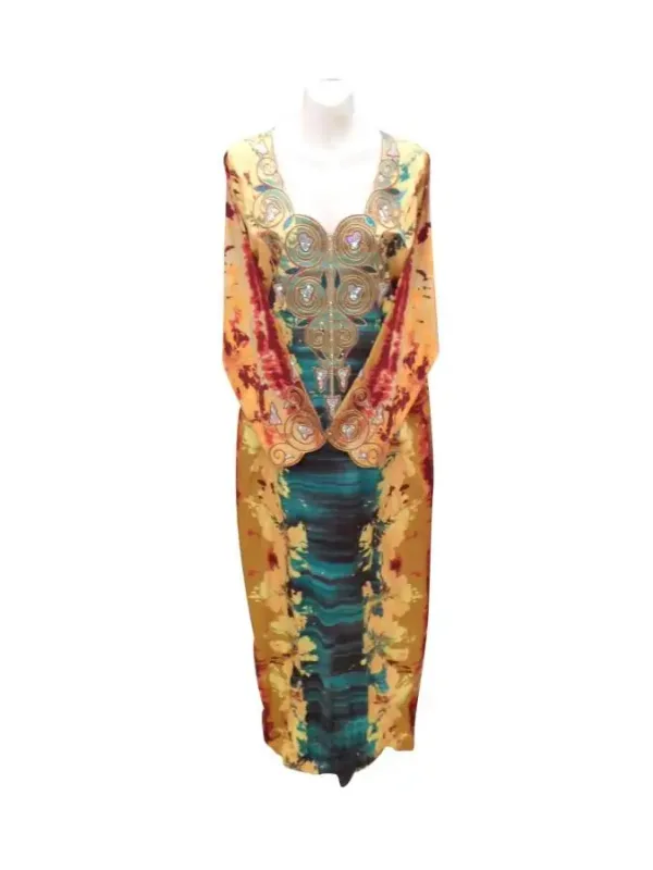 Picture of Black Georgette Kaftan Dress for Women - Beaded Contemporary Ethnic Style