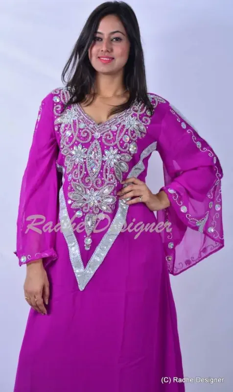 Picture of Radhe Designer Purple Georgette Kaftan Dress for Women - Y891