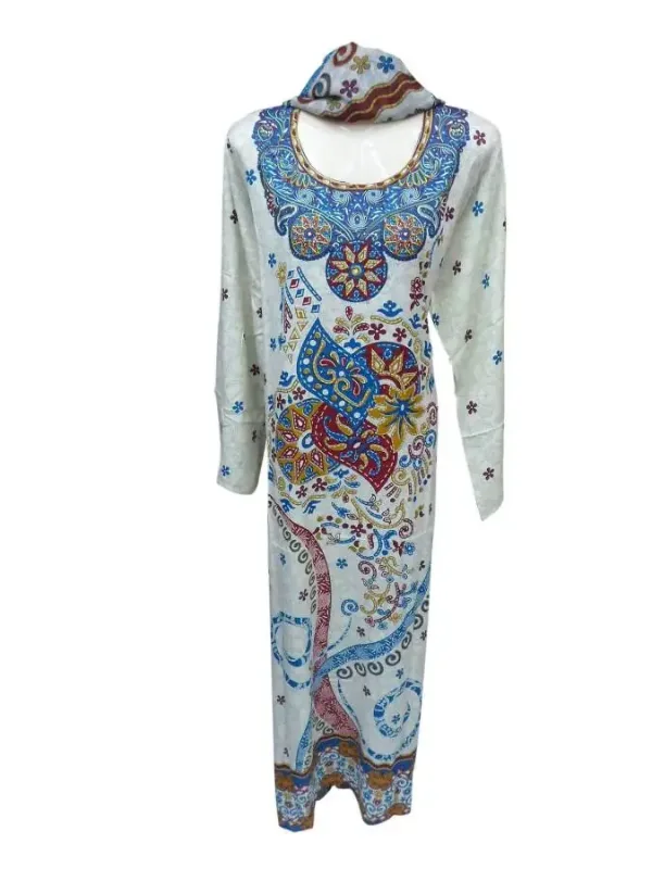 Picture of Yellow Georgette Kaftan Dress for Women - Thread Work Modest Occasion Style
