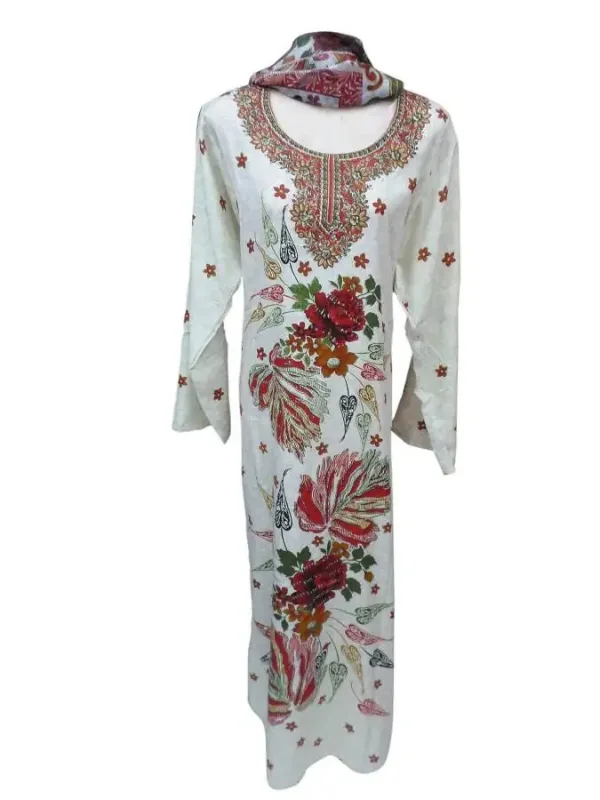 Picture of Black Georgette Kaftan Dress for Women - Floral Gathered Waist Style