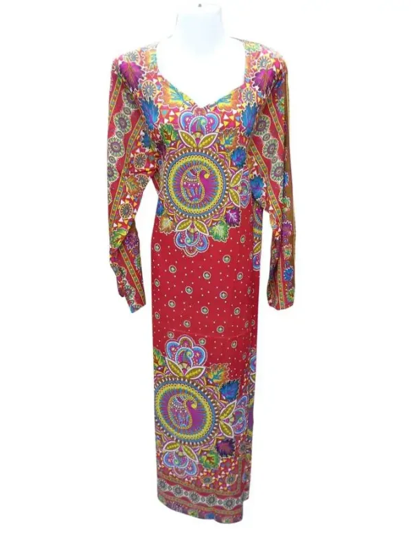 Picture of Blue Georgette Kaftan Dress for Women - Mirror Work Gathered Waist Style