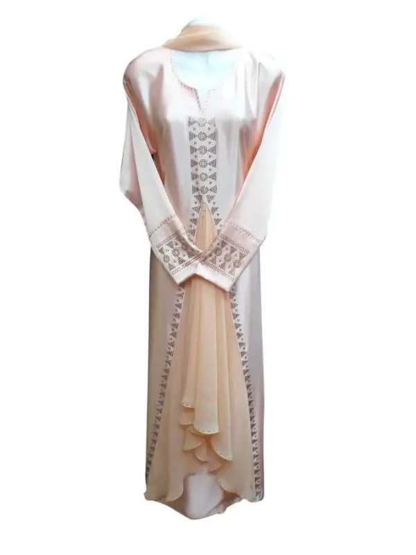Picture of Yellow Georgette Kaftan Dress for Women - Layered Gathered Waist Style