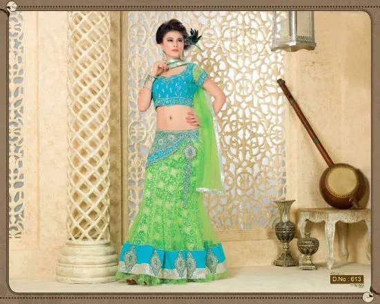 Picture of blue with red lehenga choli readymade indian partywear 