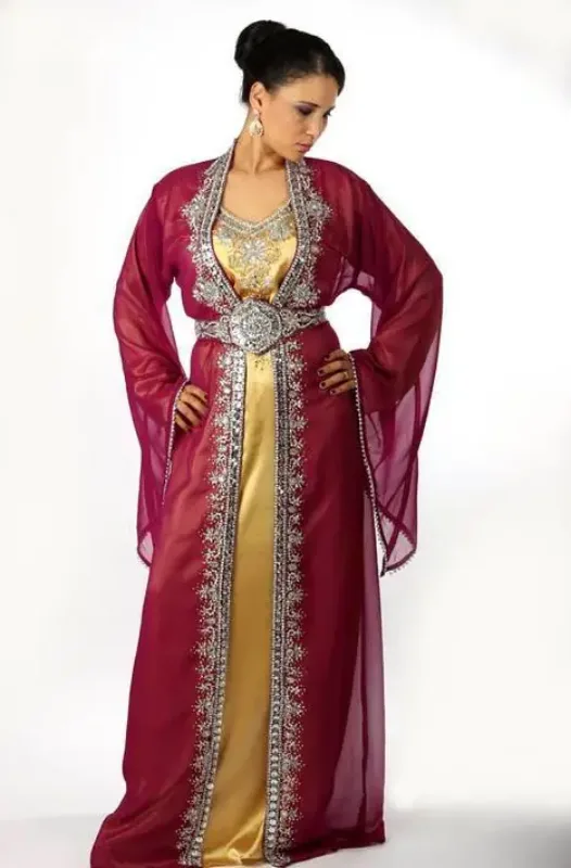 Picture of Multicolor Georgette Farasha Dress for Women - Beaded Contemporary Ethnic Style