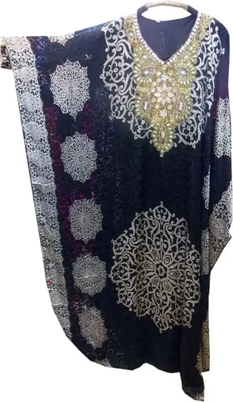 Picture of Blue Georgette Kaftan Dress for Women - Draped Festive Party Look