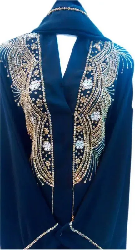 Picture of Blue Georgette Kaftan Dress for Women - Mirror Work Premium Occasion Look