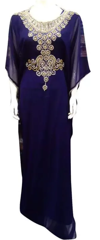 Picture of Black Georgette Kaftan Dress for Women - Beaded Classic Draped Style