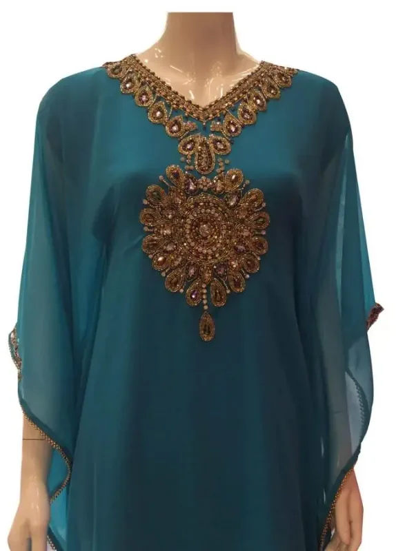 Picture of Yellow Georgette Farasha Dress for Women - Plain Contemporary Ethnic Style