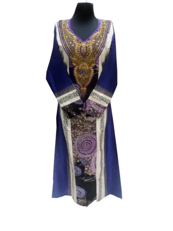 Picture of Black Georgette Kaftan Dress for Women - Paisley Print Decorative Trim Style