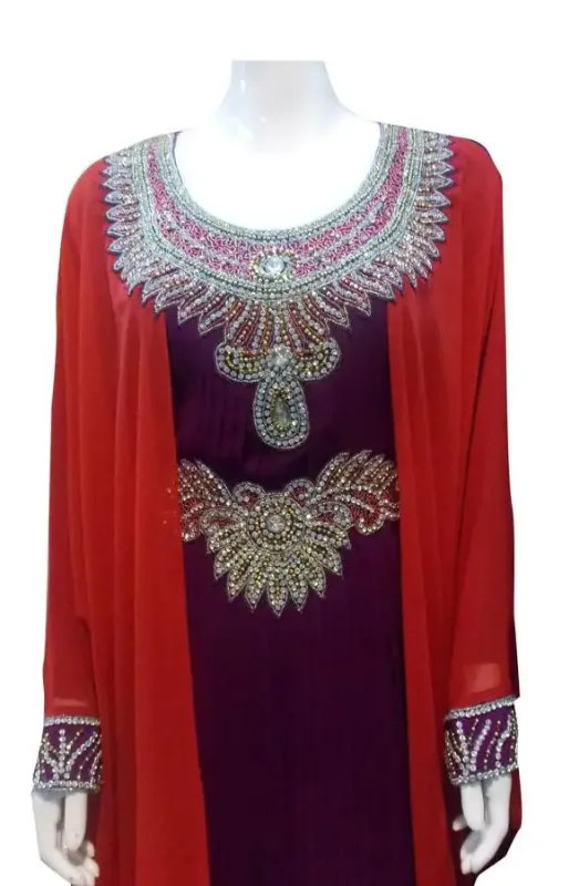 Picture of Multicolor Georgette Modest Dress for Women - Mirror Work Ceremony Wear Style