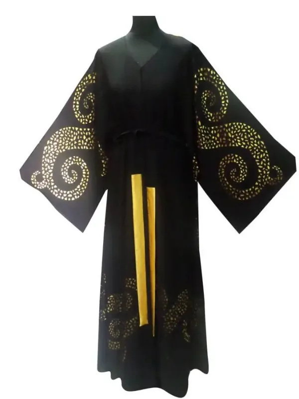 Picture of Black Georgette Kaftan Dress for Women - Floral Graceful Party Look