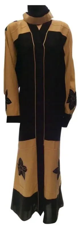 Picture of Black Georgette Kaftan Dress for Women - Solid Decorative Trim Style
