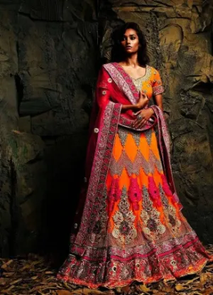 Picture of peach colour indian bollywood wedding partywear design,