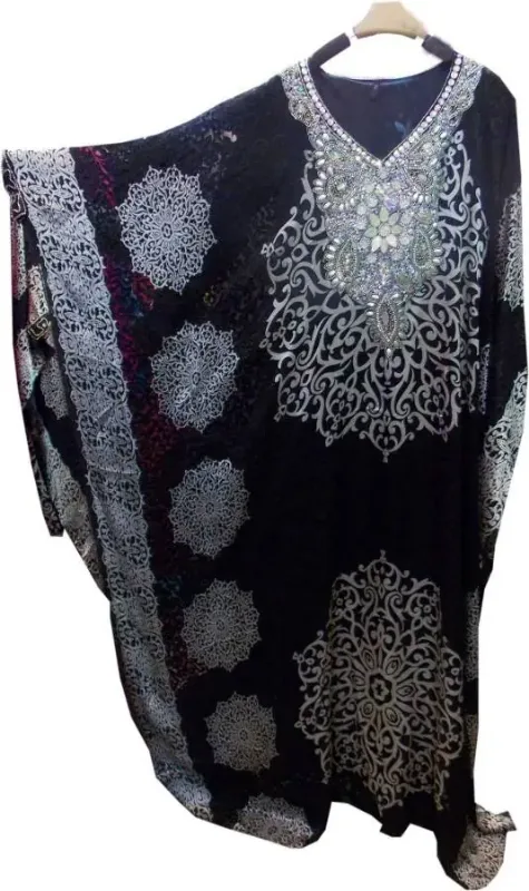Picture of Black Georgette Modest Dress for Women - Beaded Comfort Fit Style