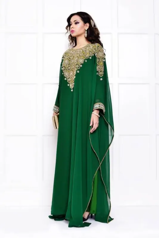 Picture of Multicolor Georgette Farasha Dress for Women - Lace Flared Hem Style