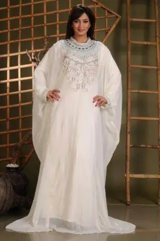 Picture of Radhe Designer White Georgette Kaftan Dress for Women - F9239