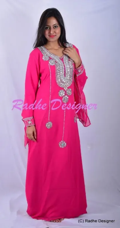 Picture of Radhe Designer White Georgette Kaftan Dress for Women - Y223