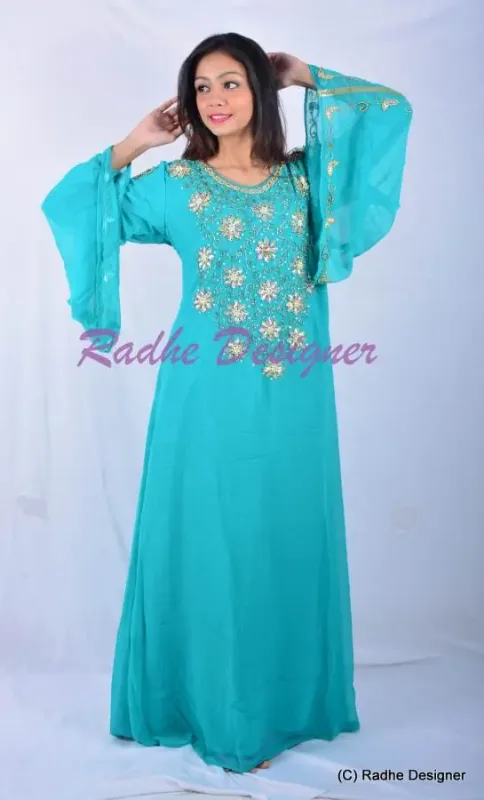 Picture of White Georgette Farasha Dress for Women - Printed Printed Style